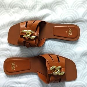 Zara Chain Trim Low Heeled Sandals